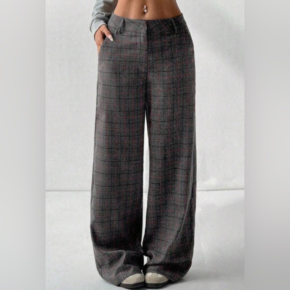 NEW Gray Plaid Wide Leg Pants - Picture 1 of 6